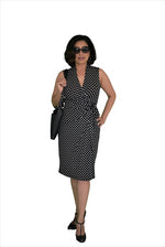 Classic Fit Wrap Dress (Small) Polka Dot, Black and White
