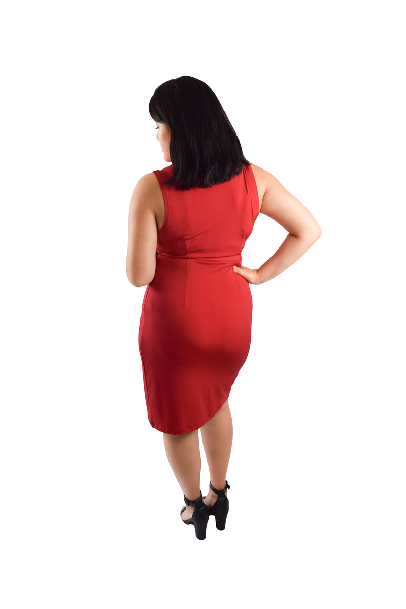 Classic Fit Wrap Dress, Sleeveless, Red