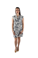V-Neck Shift Dress, Bluish Grey Floral_Final Sale_Offer