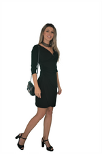Faux Wrap Dress with Long (3/4) Sleeves, Black!