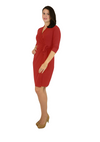 Classic Fit Wrap Dress, 3/4 Sleeves, Red