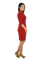 Classic Fit Wrap Dress, 3/4 Sleeves, Red