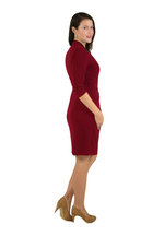 Classic Fit Wrap Dress, 3/4 Sleeves, Maroon