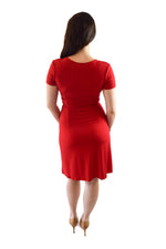 A-Line Wrap Dress, Cap Sleeves No Collar, Red