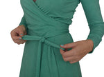 A-Line Wrap Dress,Full sleeve - Mint Green Small Polka Dot