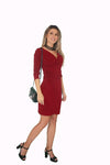 Faux Wrap Dress with Long (3/4) Sleeves, Dark Red!
