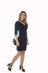 Faux Wrap Dress with Long (3/4) Sleeves, Dark Grey!