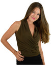 Signature  Sleeve Less Faux Wrap Top - Olive