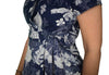 Flared A-Line Wrap Dress, Cap Sleeves, Botanic Print in Blue-White