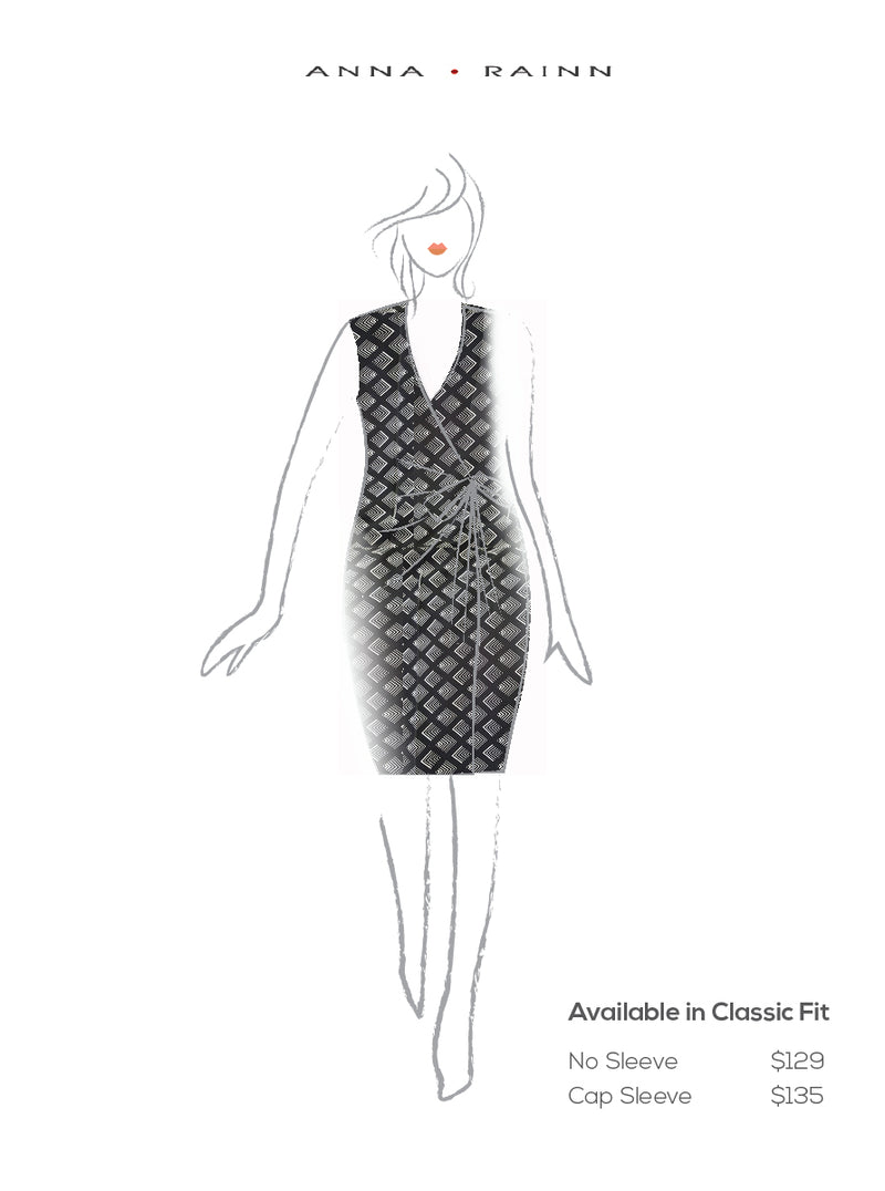 Classic Fit Wrap Dress, Sleeve Less , Black & White Diamond Print