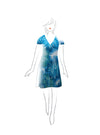 A-Line Wrap Dress, Cap Sleeves, Brighten Up Flowery Blues